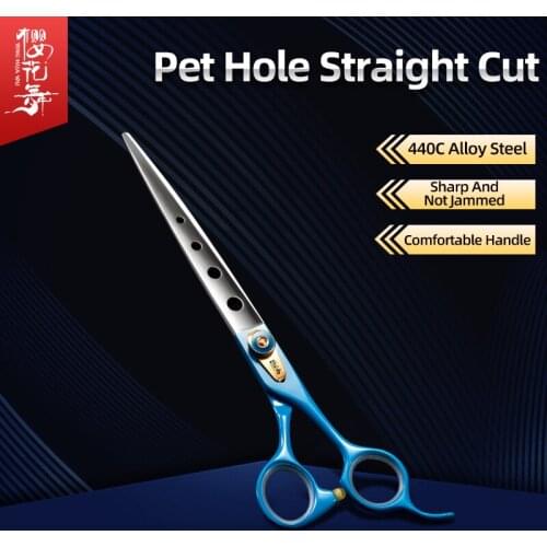 Pet scissors beauty air open shaving dog hair artifact self scissors dog cat trimming scissors Hole scissors-blue