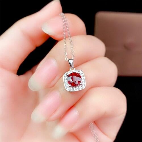 WEAINY Natural garnet pendant necklace, S925 silver necklace, natural gemstone jewelry, birthstone pendant, exquisite pendant