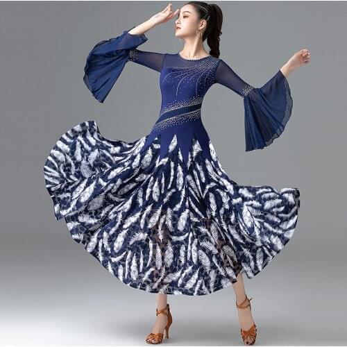 Modern Dance Dress Female Elegant Long Sleeve Rhinestone Stage Performance Costumes Ballroom Dance Practice Clothing DQL5832