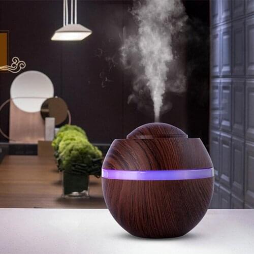 Hot Selling Portable Mini Wood Grain Air Humidifier USB Powered Powerful Mist Essential Oil Diffuser with Colorful LED Lamp