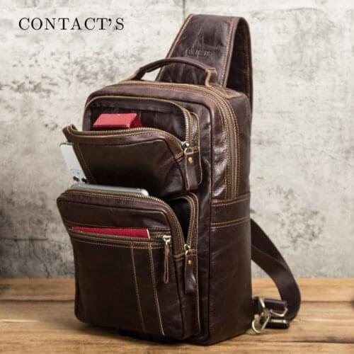 Genuine leather messenger bags mens casual bag for men chest bag brand designer Multi-function crossbody work bag chest pack