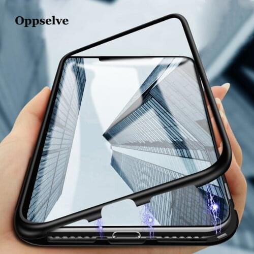 Luxury Magnetic Adsorption Phone Case For iPhone X Xs Max Xr 8 7 6 Plus Samsung S9 S8 Note 9 8 Metal Magnet Tempered Glass Cover
