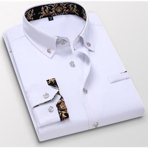 Office Male Business Long Sleeve Shirt Classic Mens Neckline Cufflinks Printed Casual Workwear Top Office Talk Work Clothes 5XL