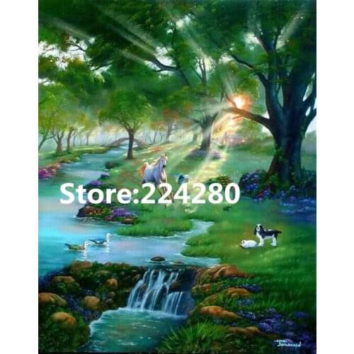 Needlework,Cross stitch,14CT Unprinted Dream woods River scenic Animal Embroidery kit Art Cross-Stitching,DIY Handmade decor