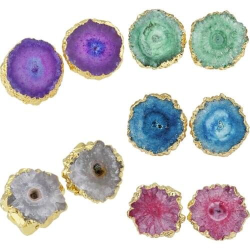 TUMBEELLUWA Raw Druzy Quartz Stone Stud Earrings for Women,Natural Crystal Earrings