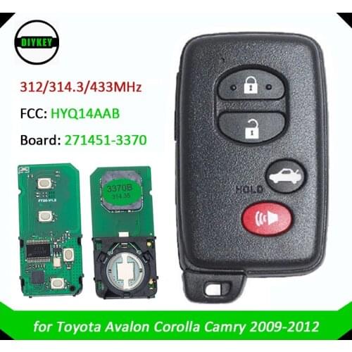 DIYKEY Smart Prox Key Remote ASK 312/314.3MHz/315MHz/433MHz for Toyota Corolla Avalon FCC: HYQ14AAB P/N:271451-3370 E Board