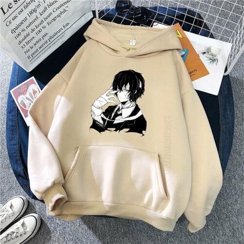 Anime Hoodie Bungou Stray Dog Print Harajuku Oversized Streetwear Men Cute Sweatshirt Clothes Daily Casual Warm Hoodies