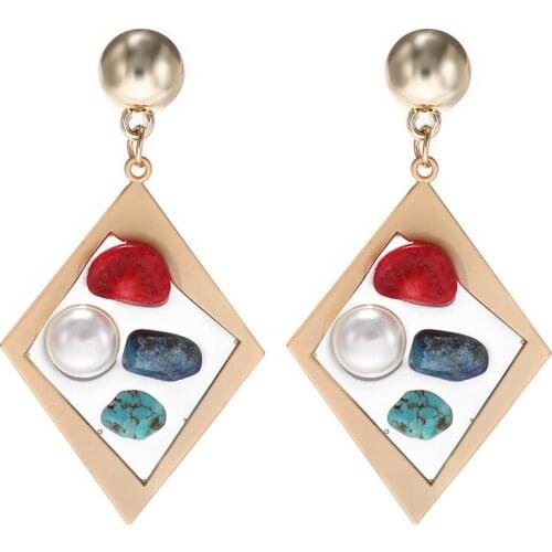 2020 New Trendy Geometric Transparent Resin Earrings for Women Simple Wild Imitation Pearl Stone Dangle Earrings Female Jewery