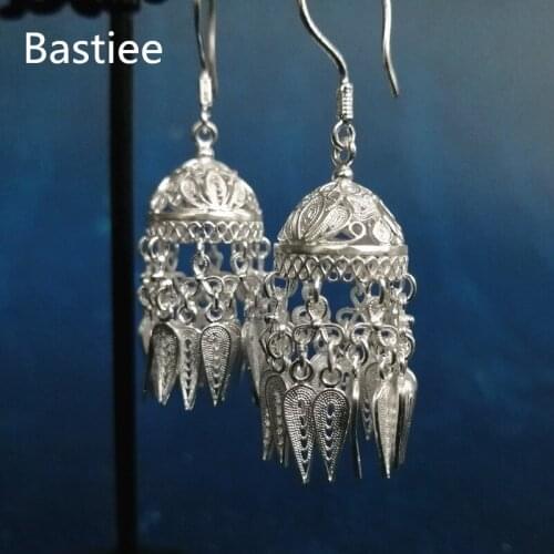 Bastiee 999 Sterling Silver Ethnic Hat Tassel Earrings For Women Earing 2020 Luxury Jewelry Hmong Handmade Girls Birthday Gift