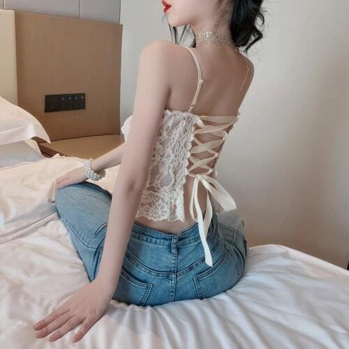 Bella Philosophy Summer Women Corset Tops Hollow High Waist Lace Sexy Suspenders Camis Vintage Ladies Chest Wrap Tank Crop Tops