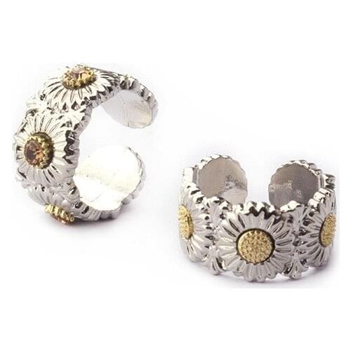 TIMEONLY Retro Daisy Metal Ring Korean Style Bling Crystal Open Rings for Women Ladies Delicate Charm Accessories Engagement