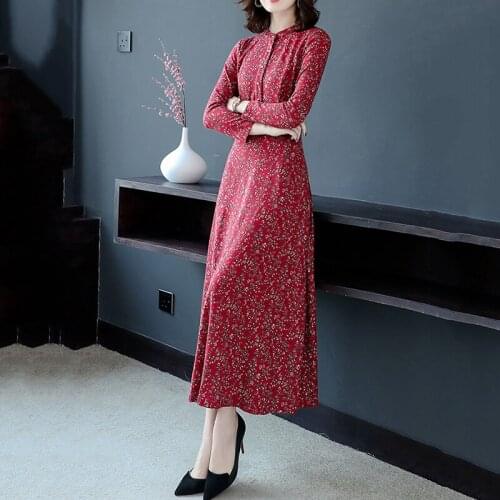 Mujer Vestidos Spring 2020 Elegant Floral New Lady Long Sleeve Dresses Female Spring Autumn Floral Temperament Long Dress Z566