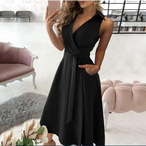 Summer Fashion dresses for women 2021 New Casual Sexy Bag Hip Solid Color Deep V-neck Pleated Long Sleeveless Dress Robe Femme