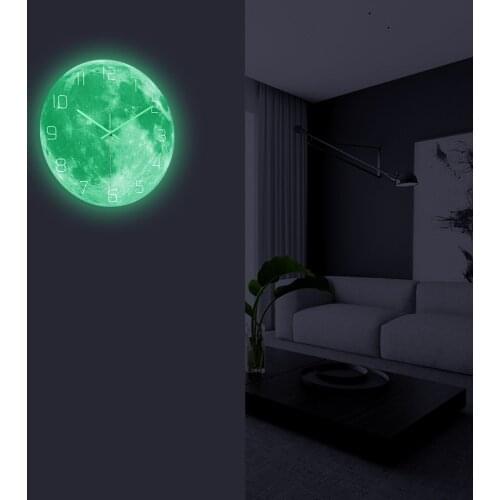 2020 New Luminous Moon Wall Clock Planet Acrylic Material UV Printed Clock Glow Clocks Wall Watch Bedroom Living Room Decoration
