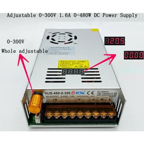 480W 1.6A 0-300V Adjustable Switching Power Supply DC voltage regulated SMPS Transformer 110/220VAC 300VDC