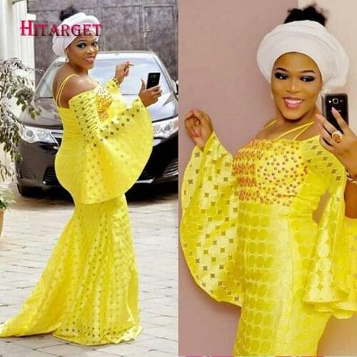 Hitarget 2017 New African Lace Mermaid Dresses for Women Dashiki Traditional Ankara Lace Long Wedding Sexy Dress 2 pieces WY2332