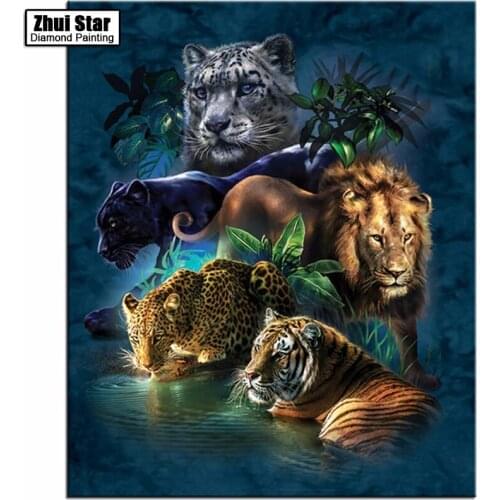 Diamond Painting Cross Stitch Diy Diamond Embroidery Big Cat Prowess Full Square Drill Diamond Mosaic Beads Pasted Needlework ZS