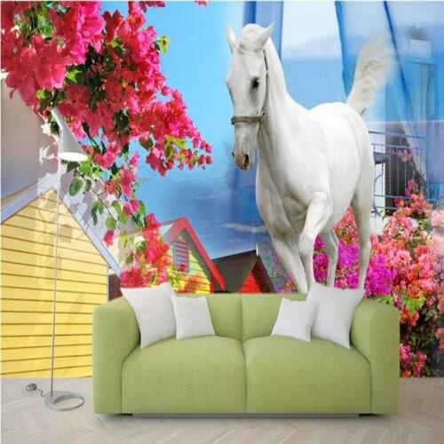 Beibehang Large custom wallpaper Greek Mediterranean white horse European background wall living room bedroom TV home decoration