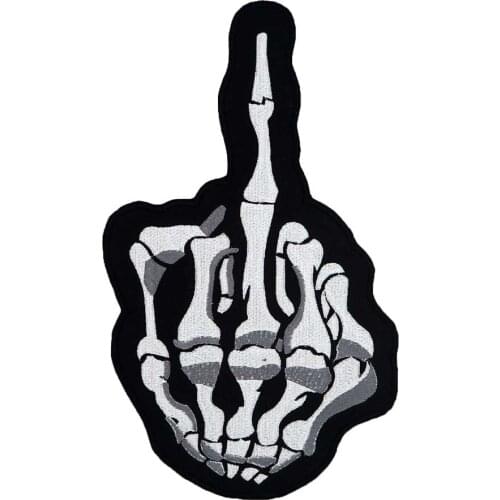 SKULL Middle finger large Embroidered biker Patches IRON ON BACKING