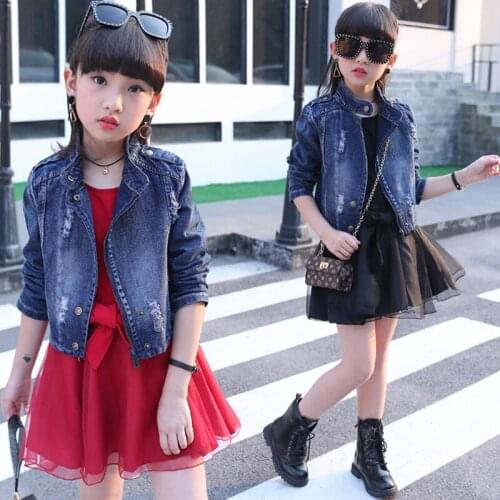 Childrens clothing 2019 new big girls spring denim Jackets baby clothes sets kids personality two pieces suits for 4 to 14 yrs
