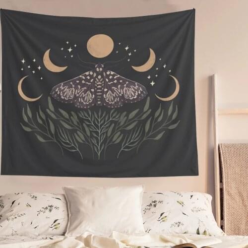 Moon Phase Tapestry Wall Hanging Bohemian Gypsy Psychedelic Black Sun Witchcraft Divination Tapestry Butterfly Bedroom Décor