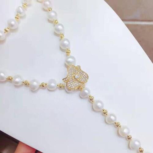 Hot sell 100cm 8-9mm white freshwater pearl micro inlay zircon sweater chain necklace fashion jewelry