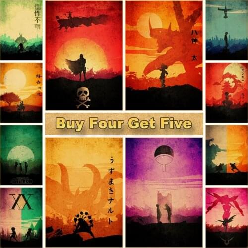 Classic Anime Series Minimalist Posters Wall Decor Retro Demon Slayer/death Note Poster Sticker Cafe Bedroom Decoration Painting