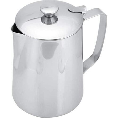 Stainless Steel Coffee Cup Mug Milk Frothing Pitcher Jug with Lid for Latte Coffee Art(1000ml)