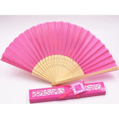 Red Hand-made Fan in Gift Box Burgundy Personalized Wedding Fans Bridal Shower Party Giveaways LX1395