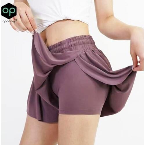 Summer Running Shorts Women 2 In 1 Marathon Quick Dry Shorts Gym Loose Sport Shorts Breathable Yoga Shorts Tennis Shorts Skirt