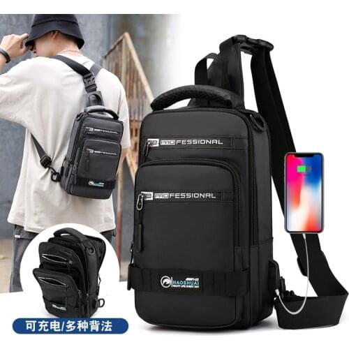 Fashion Nylon Backpack Daypack Men Cross body Chest Bags Pack with USB Charging Port Travel Male Knapsack Rucksack Messenger Ba