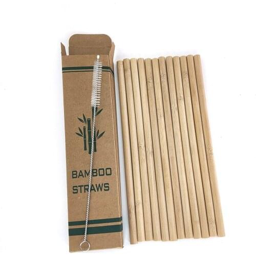 Natural Bamboo Drinking Straw Biodegradable Bamboo Straws Reusable Set with Cleaning Brush Sugarcane in Pack No Waste