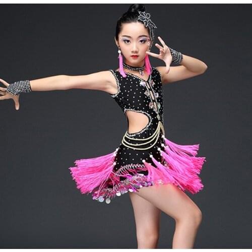 New Latin Dance Clothing Kids Dress Giving Accessories Rhodo Fringe Dance Skirt Children Performing Rhinestone Dance Costume 405
