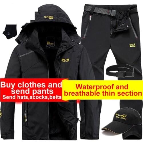 Single layer thin Hiking jacket & pants Spring autumn mens outdoor fishing Windproof waterproof coat male mountaineering suits
