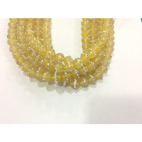 Wholesale 1string of 48Beads,Natural Yellow agates 8mm CZ Crystal bead jewelry accessories bead