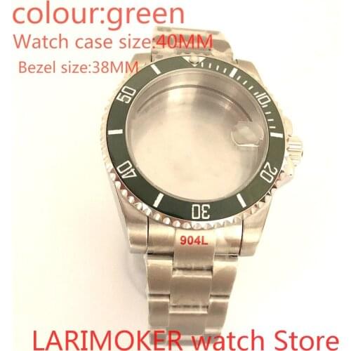 Suitable for NH35 NH36 Miyota 8215 40mm sapphire glass 904L stainless steel case sealing bottom cover, with bezel light green