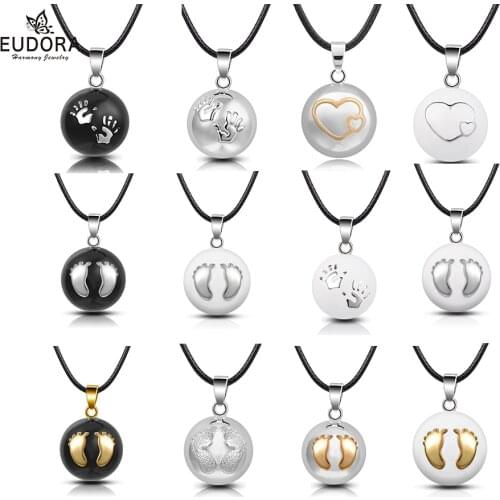 Eudora Baby hands footprint Chime Ball Pendant Necklace Pregnant Ball Angel Caller Pendant For Women MOM Best Gift