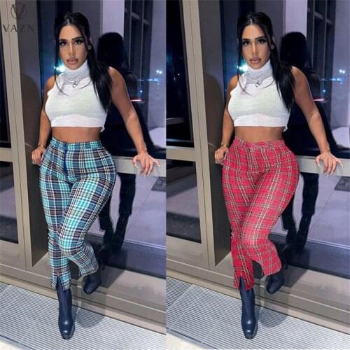 VAZN 2021 INS Hot Popular Classic Plaid Casual Daily Free Young Joker High Waist Braid Women Long Pencil Pants