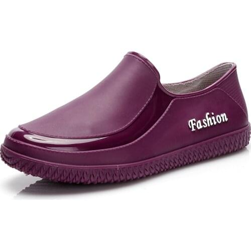 Casual Women Rubber Shoes Adult Rainy Waterproof Shoes Ladies Ankle Non-slip Soft Rain Boots PVC Kitchen Garden Work Rainboots