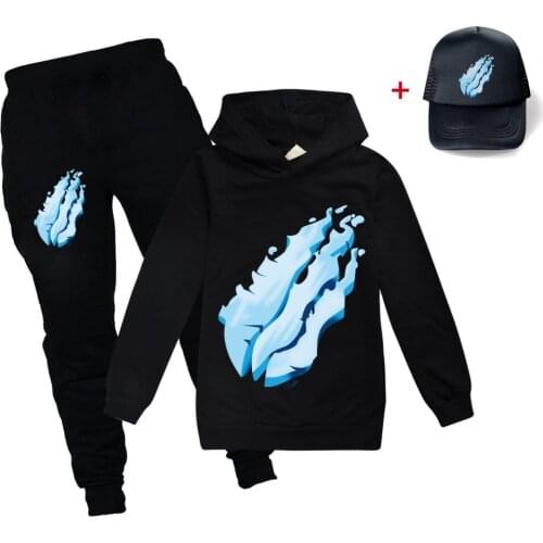 Childrens Hooded long-sleeved cap cartoon printed Prestonplayz clothing cotton sports home leisure spring and autumn 3PCS suit