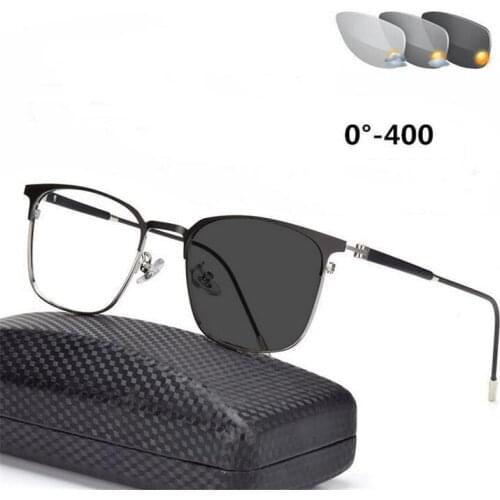 Sun Photochromic Square Diopter Glasses Women Men Titanium Alloy Resin Lens Cat Eye Prescription Eyeglasses 0 -0.5 -0.75 To -4.0