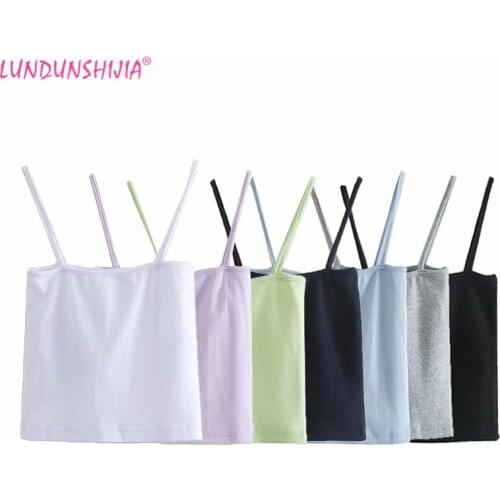 LUNDUNSHIJIA 2021 New Summer Womens Crop Top Sexy Elastic Cotton Camis Sleeveless Short Style Tank Top Bar 7 Colors