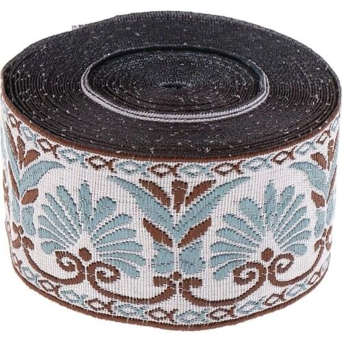 Unique Leaf Pattern Inelastic Embroidery Trims, Vintage Jacquard Ribbon Roll - Grayish Blue