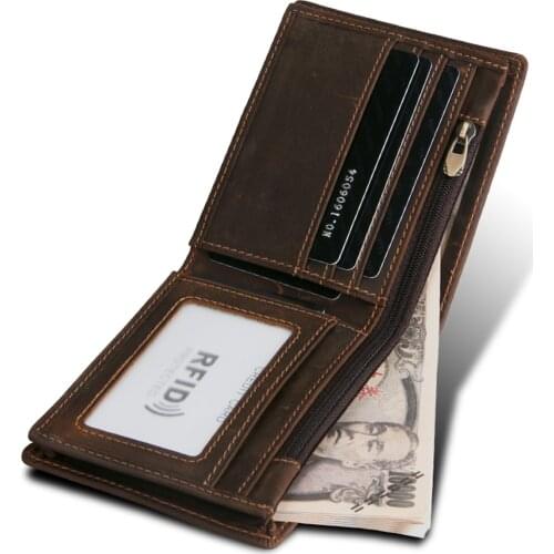 Vintage Soft Top Layer Leather Tri-Fold Mens Wallet Slim Purse for Man Boys Money Bag Male RFID Protection Credit Card Holder