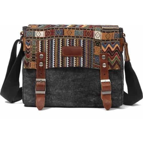 Waxed Canvas Shoulder Bag National Style Crossbody Bag Young Men Patchwork Color Flap Sling Bag 2021 High-end Quality