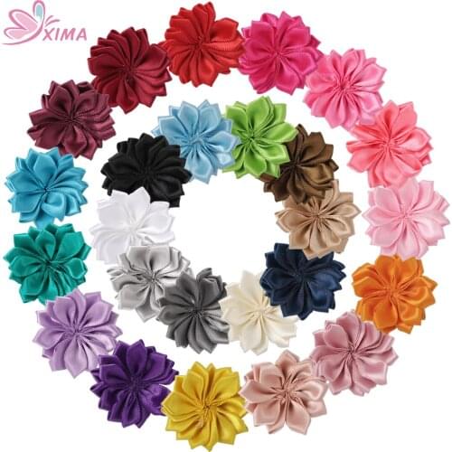 XIMA 25PCS/20PCS Mini Polyester Ribbon Flowers Handmade DIY Hair Flower for Hari Accessory Cheap Flowers Without Clips AC001-3