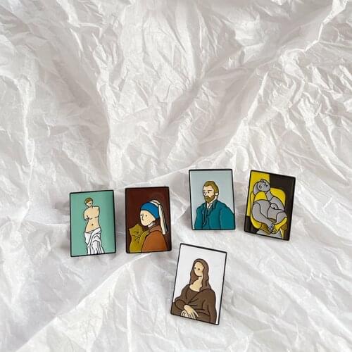 Retro Style Funny Van Gogh Oil Painting Earrings European Abstract Art Cartoon Mona Lisa Venus Clip on Earrings Without Piercing