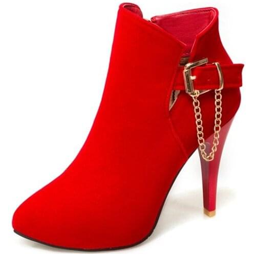 Big Size 11 12 13 14 15 16 17 18 19 Suede pointed thin heel metal decorative inner waterproof platform side zipper boots