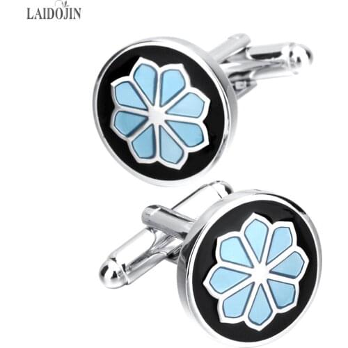 LAIDOJIN High Quality Shirt Cuff links for Mens Cuff buttons Round Blue/Black Enamel Flower Cufflinks Wedding shirt Accessories