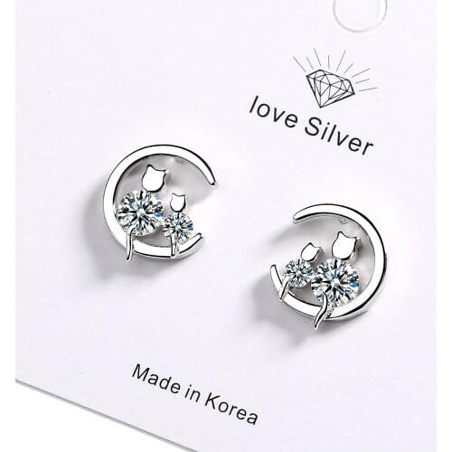 925 Silver Women High Quality Cloud Earrings Cat Round Zircon Personality Moon Charm Girl Gifts Jewelry Hot New Wholesale